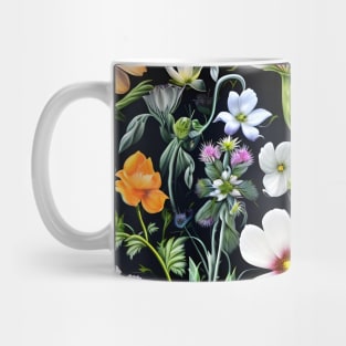 Colorful meadow flowers on a dark background Mug